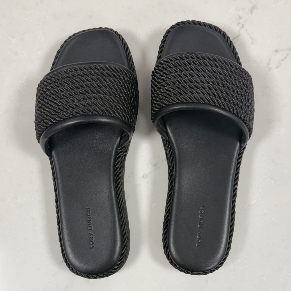 Tory Burch Black Woven Slide Sandals